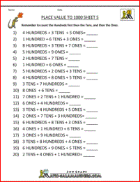 Math Place Value Worksheets to 1000