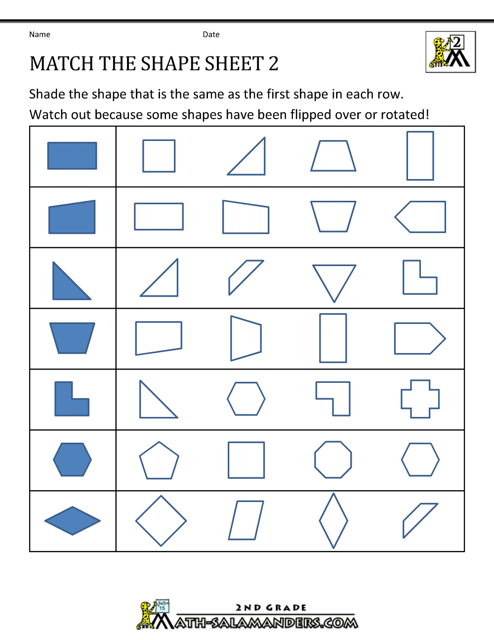 Transformation Geometry Worksheets 2nd Grade