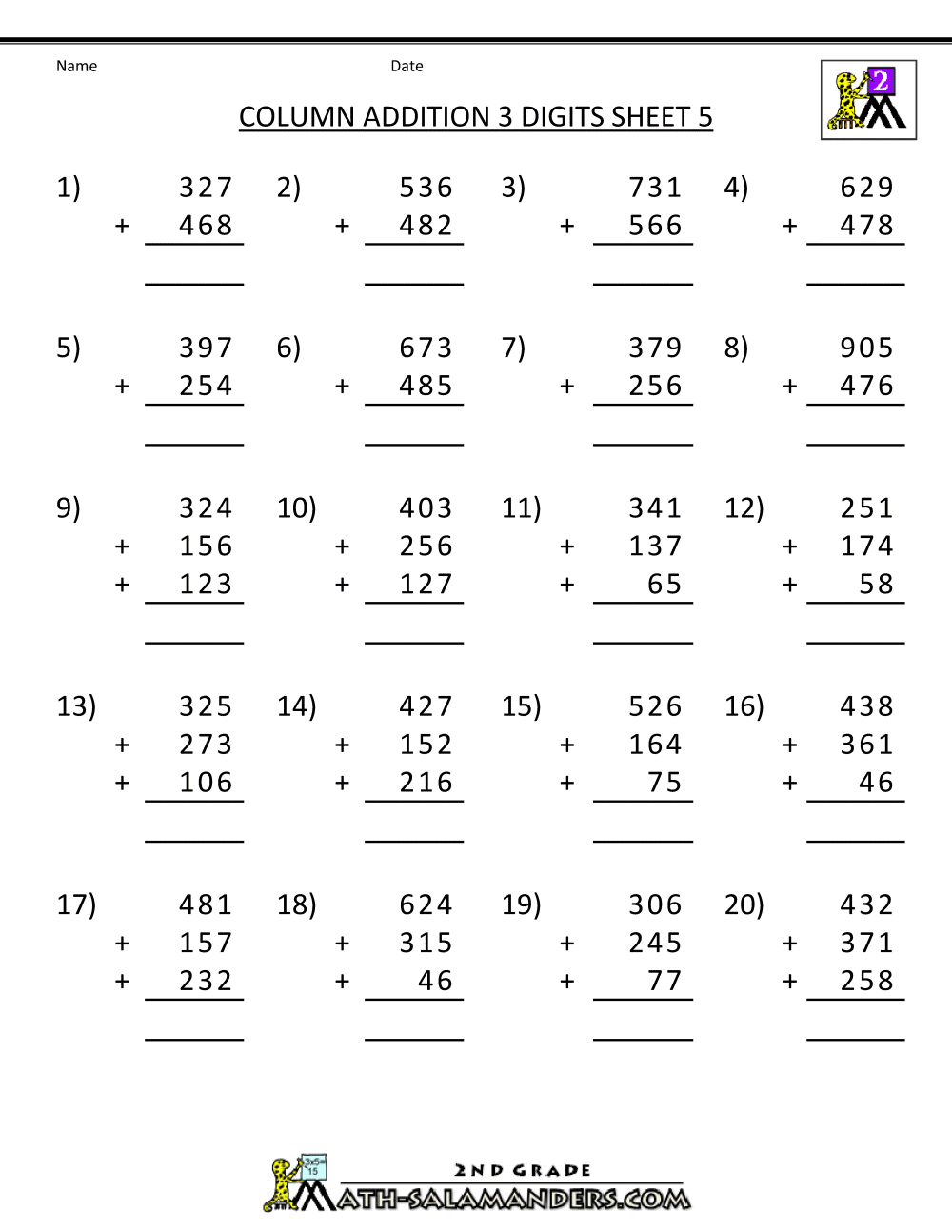 Printable Math Worksheets Addition