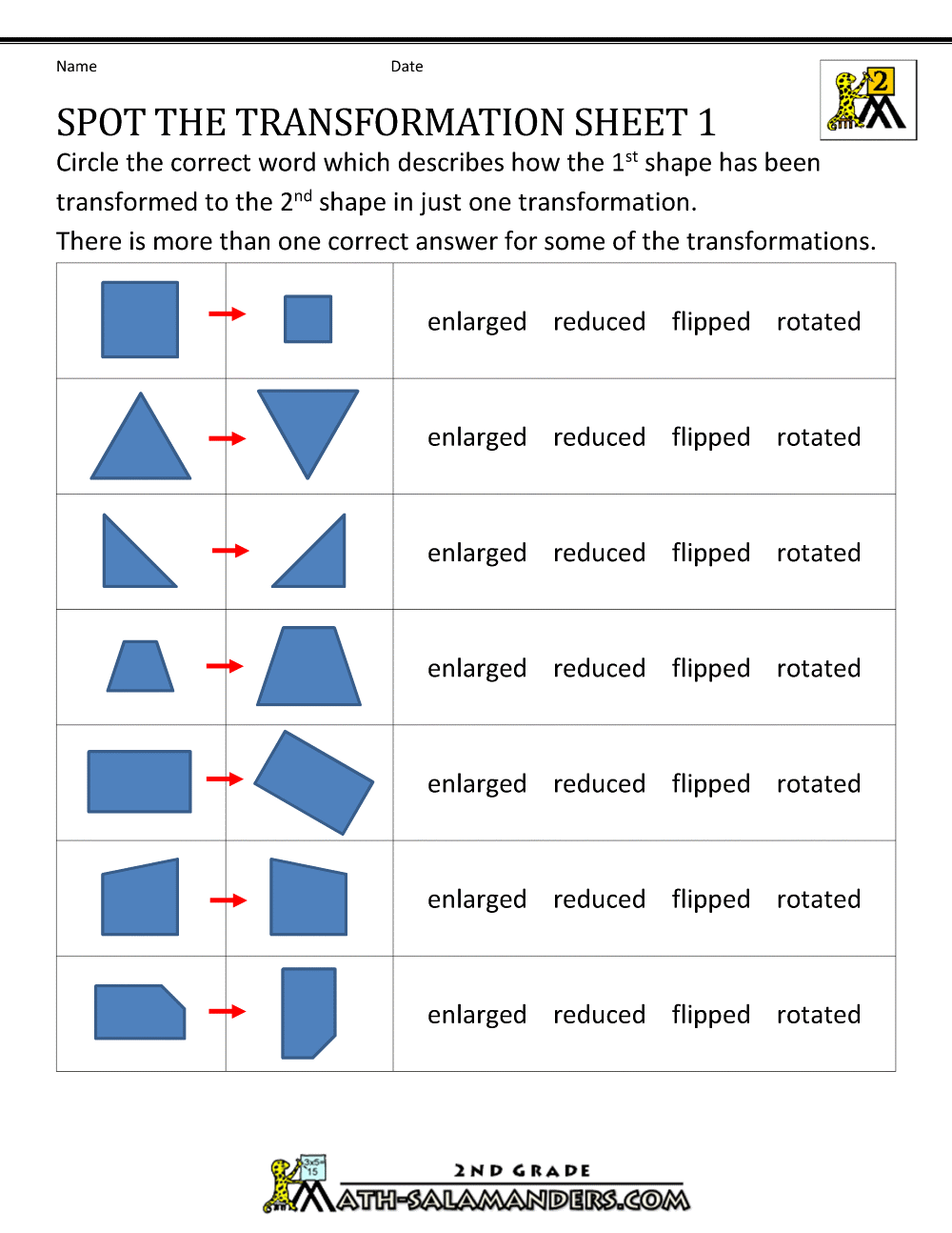 Geometry Worksheets Transformations