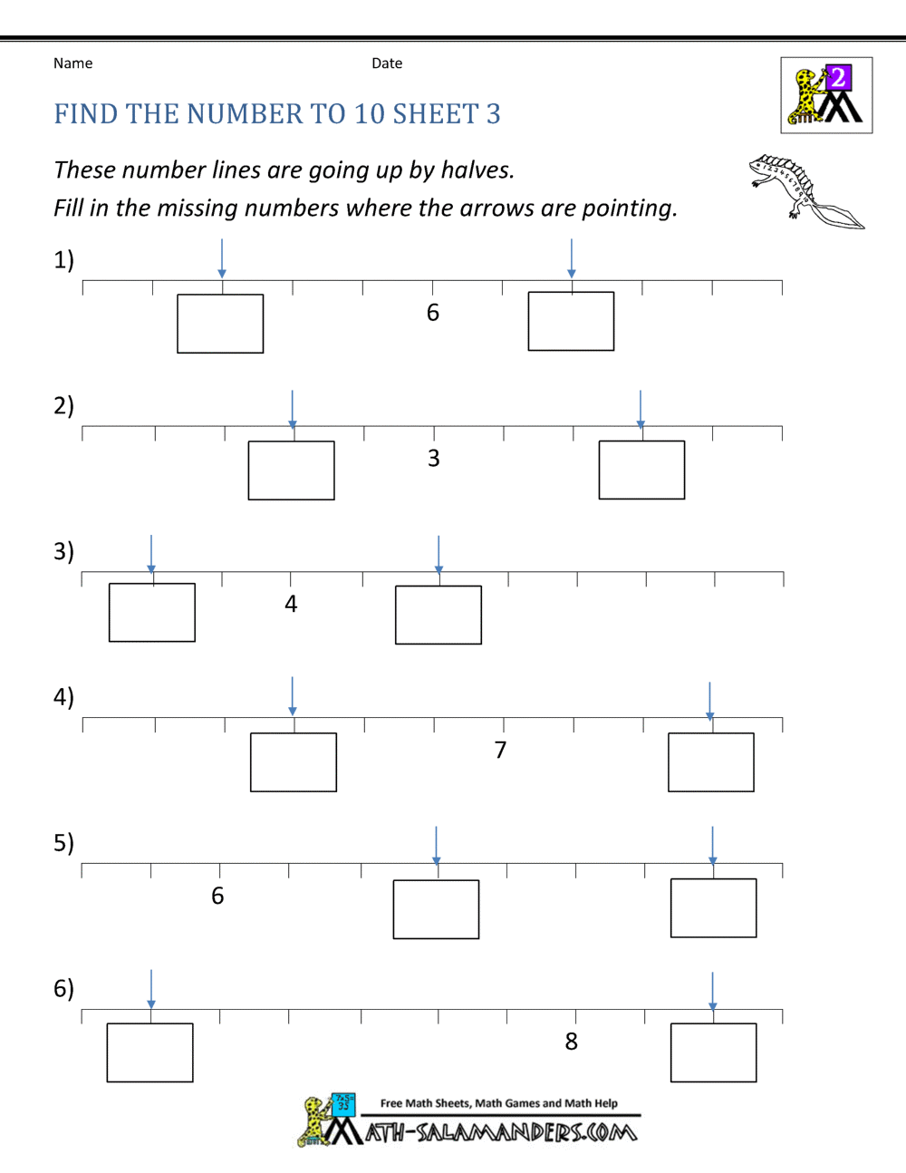 Math Number Line Worksheets Counting By Halves