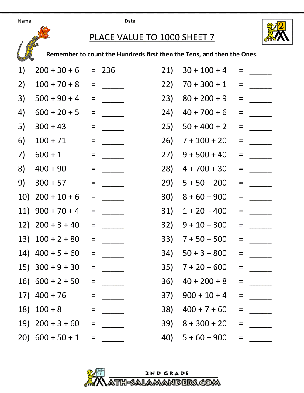 Worksheet Place Value To 1000 In Addition Worksheet Activate Event 