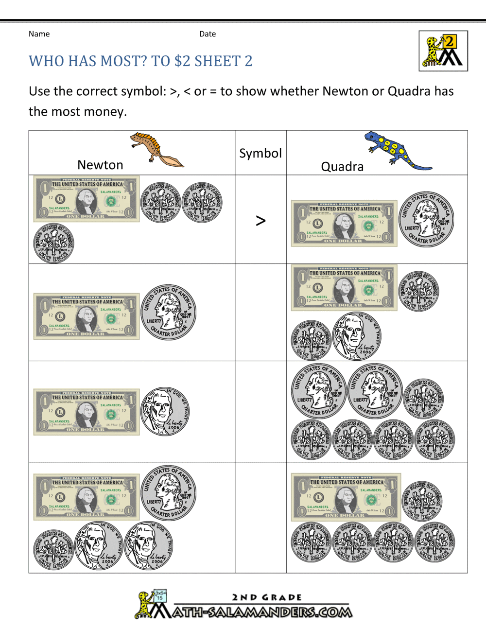 2nd Grade Money Worksheets Up To 2