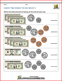 Printable Money Worksheets to $10