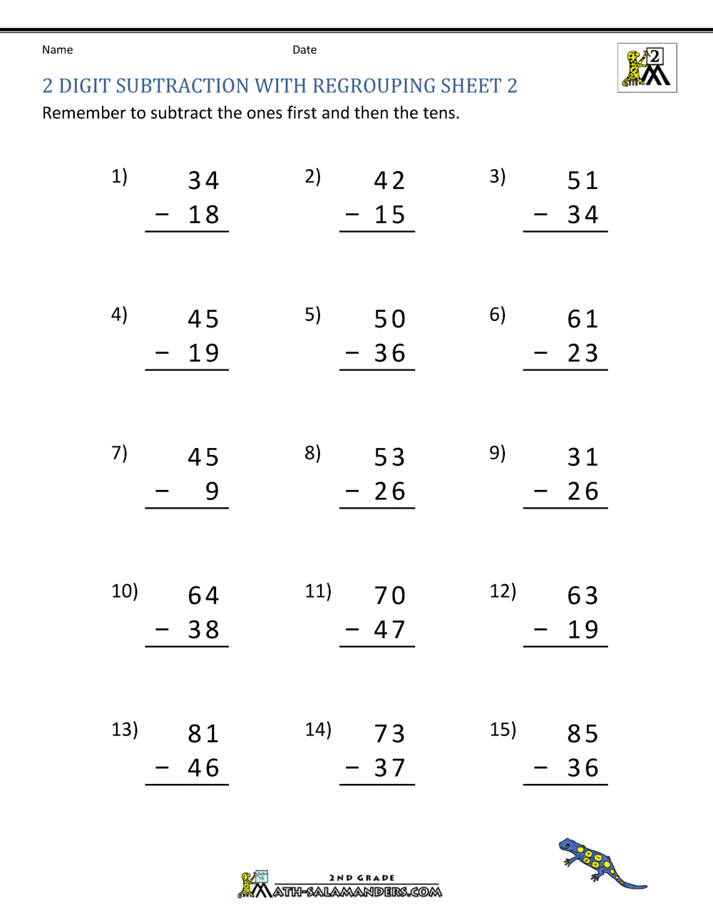 Subtracting Numbers With Regrouping Worksheets