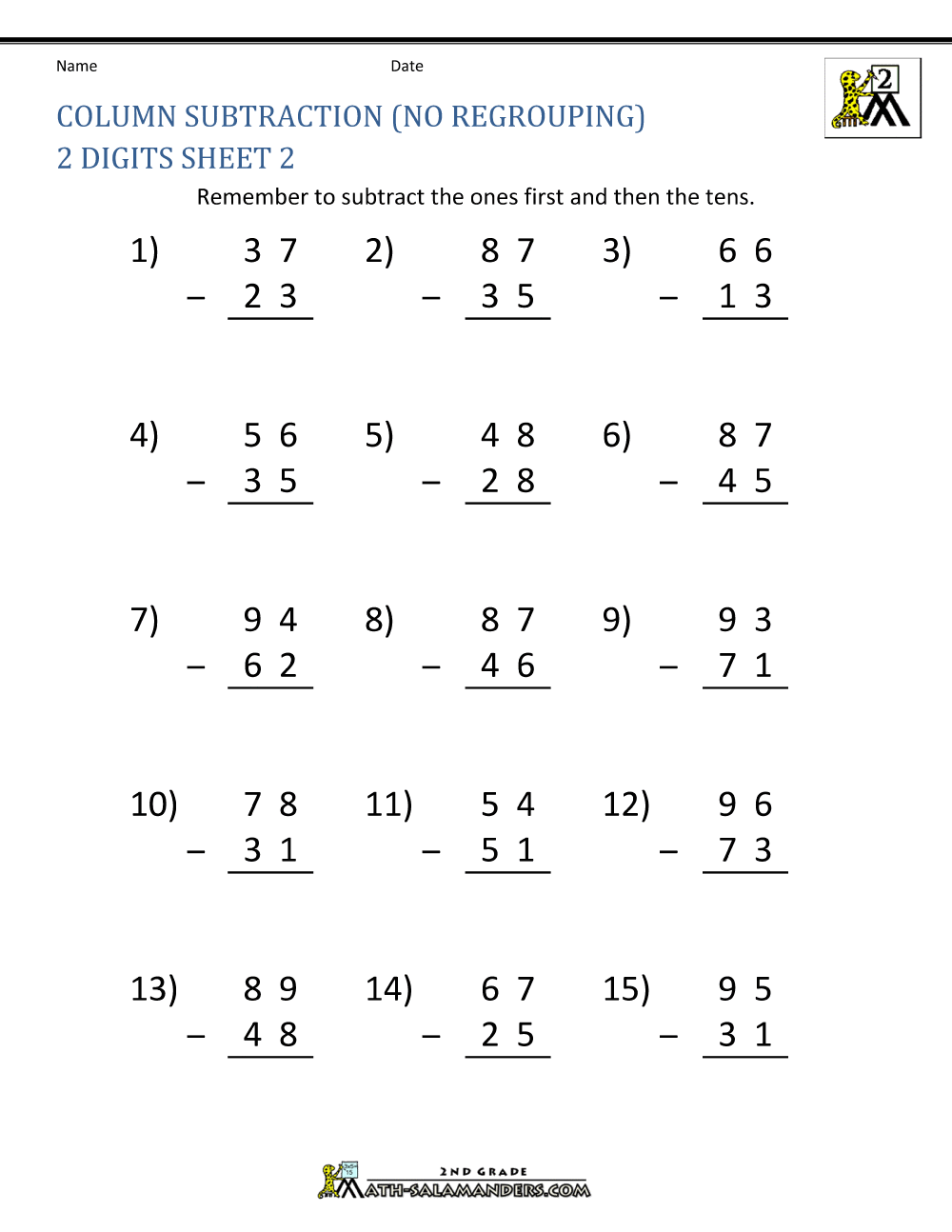 2 digit subtraction with regrouping worksheets subtraction with