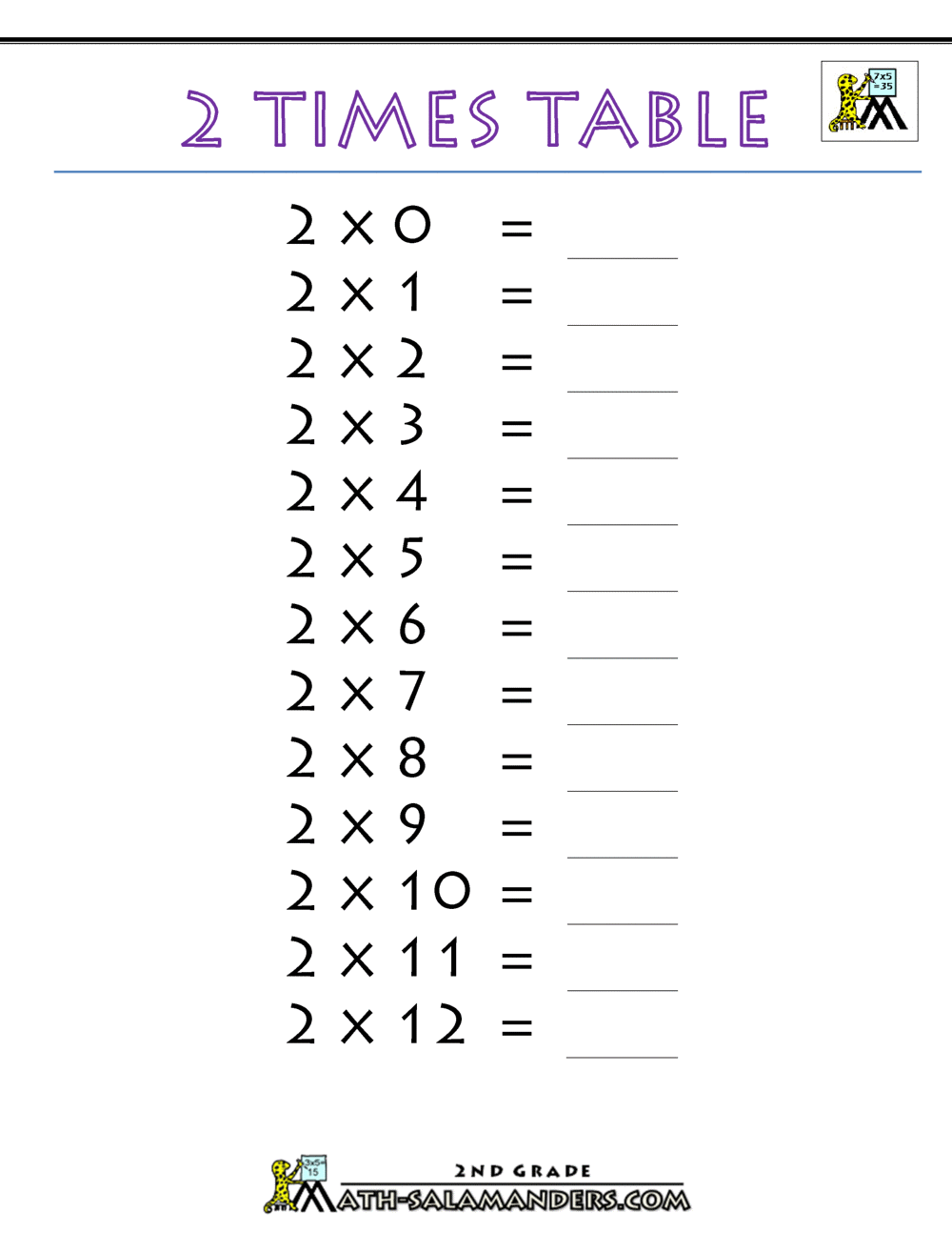 Free Printable 2 Times Table Worksheets