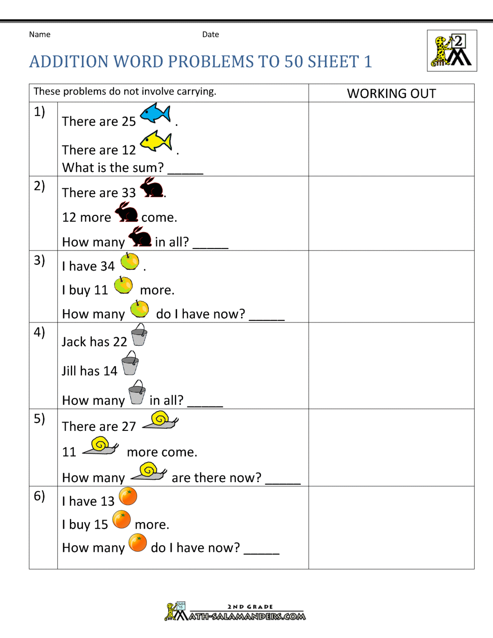 Math Problem Worksheets For 2nd Graders