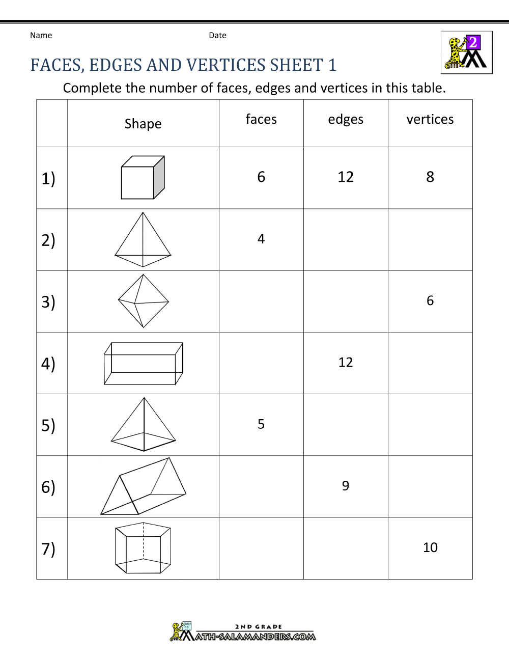 Geometry Math Worksheets For Grade 2
