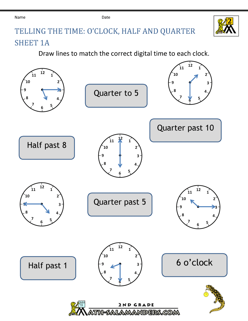 time worksheet oclock quarter and half past