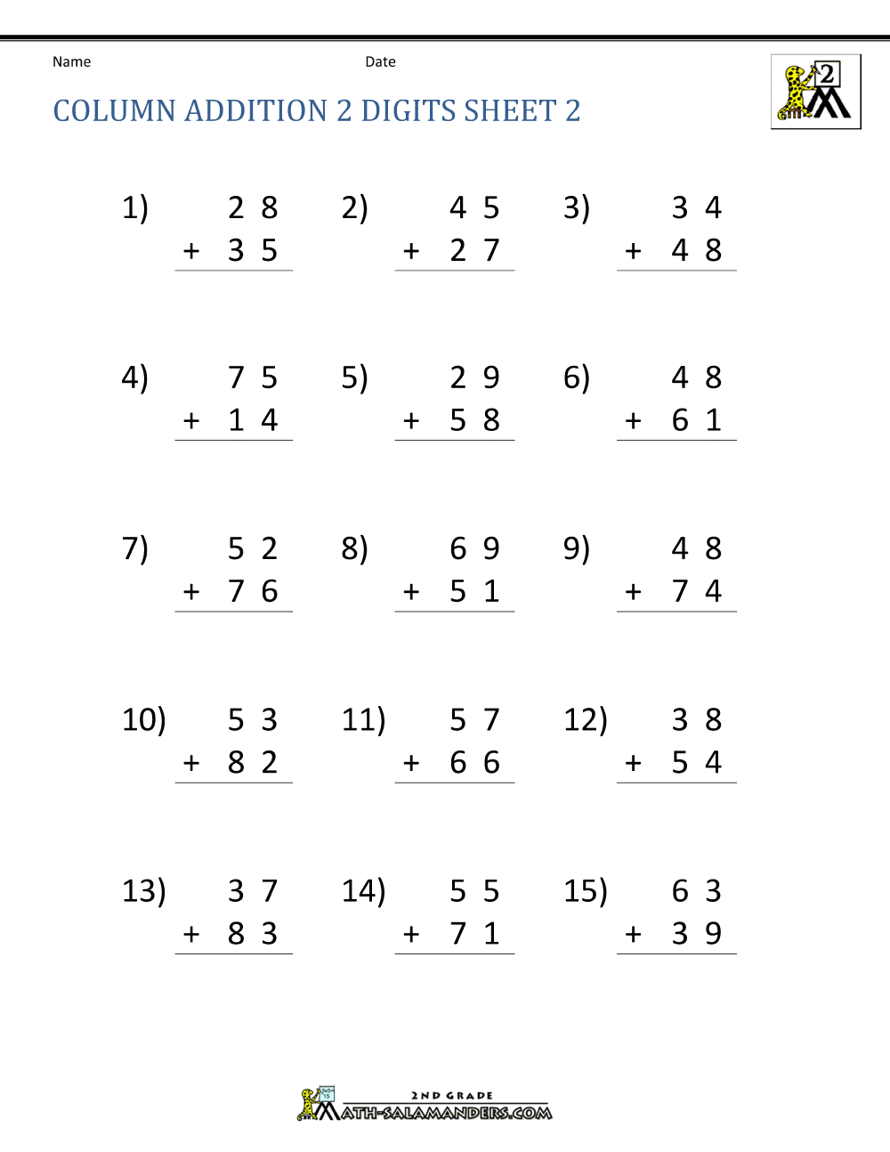 Free Math Worksheets 2 Digit Addition Free Printable Worksheet