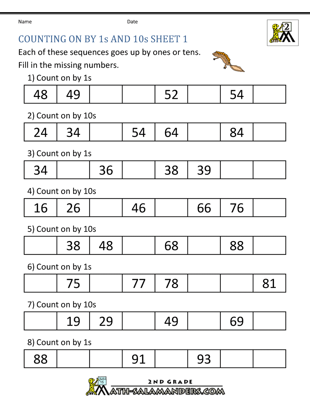 Counting Numbers Worksheets For Grade 2