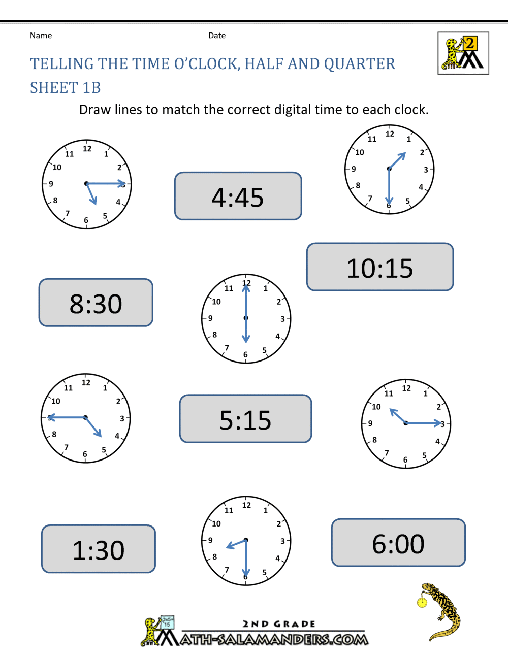 Free Printable Clock Worksheets Grade 2