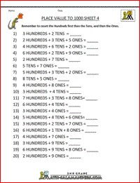 Math Place Value Worksheets to Hundreds