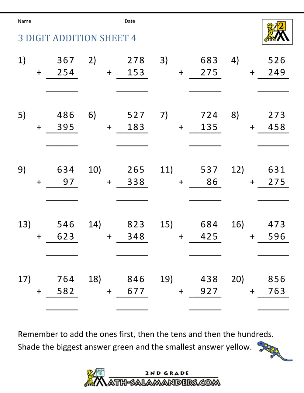 3 Digit Addition Regrouping Worksheets