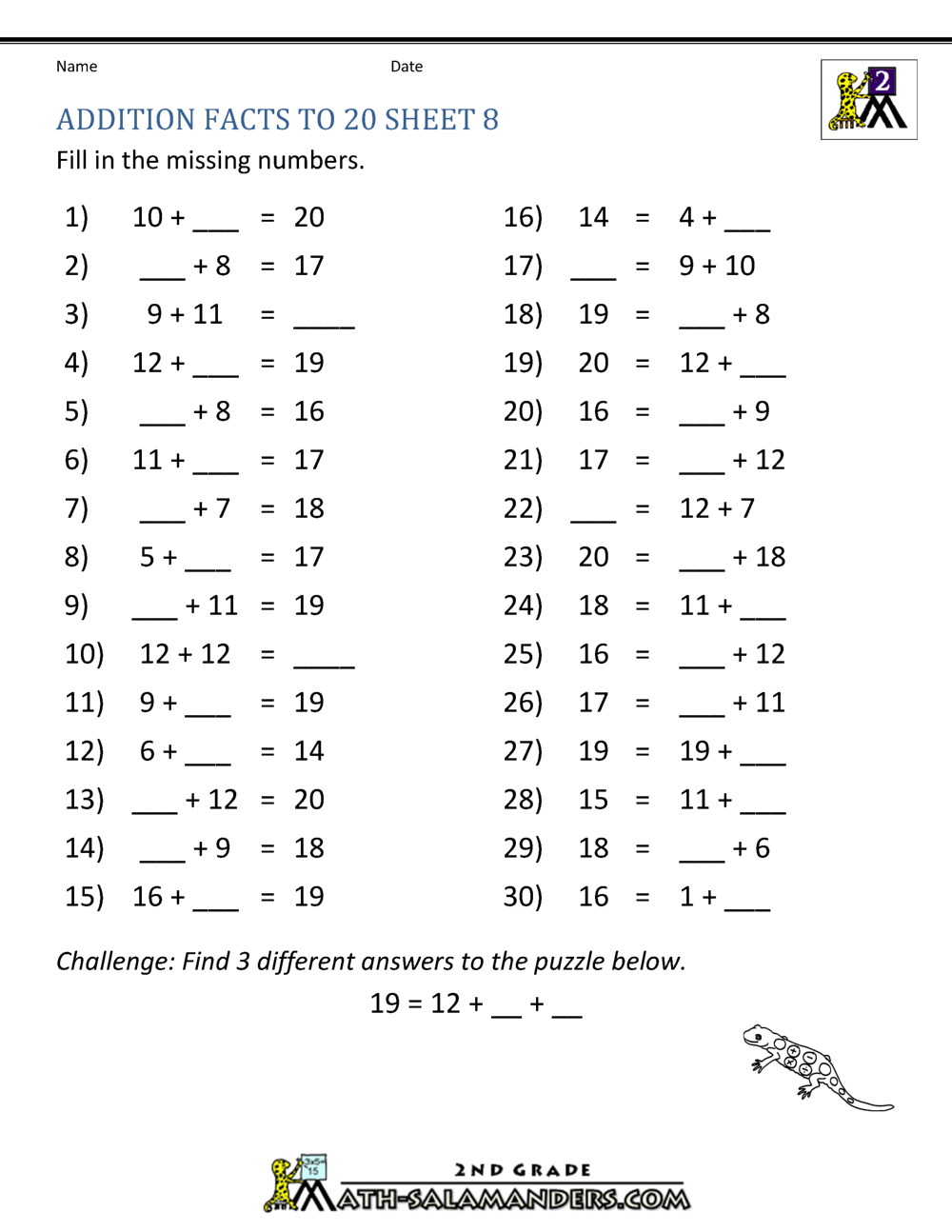 19 Addition Facts Worksheets PNG Sutewo