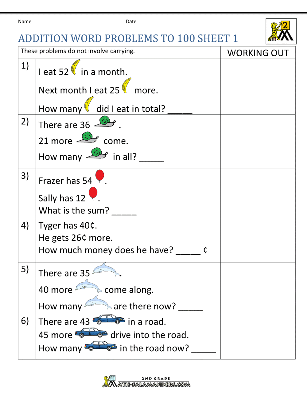 Types Of Addition Word Problems Free Printable Worksheet