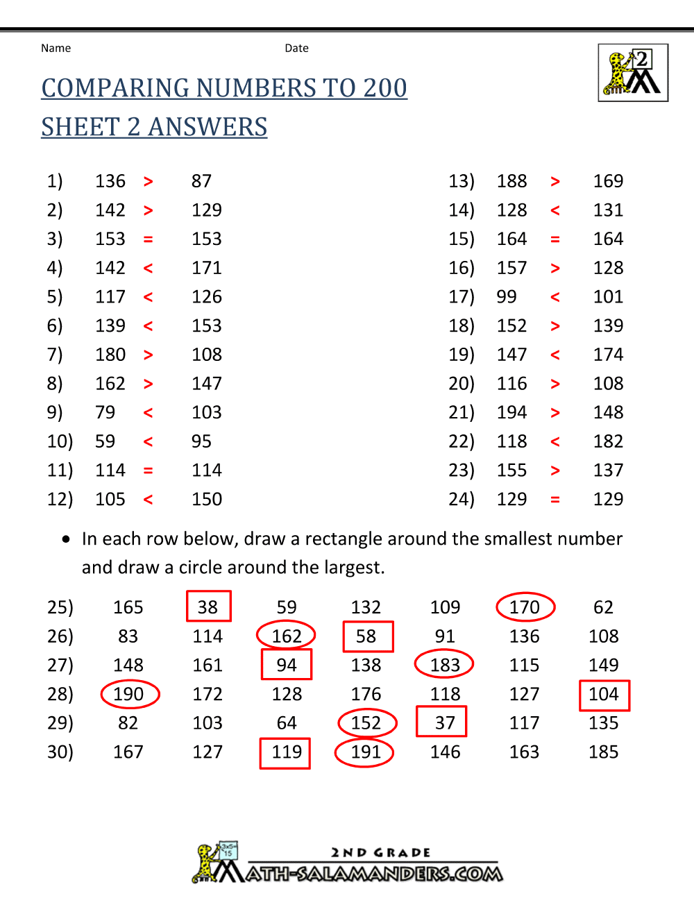 Comparing Numbers To 1000