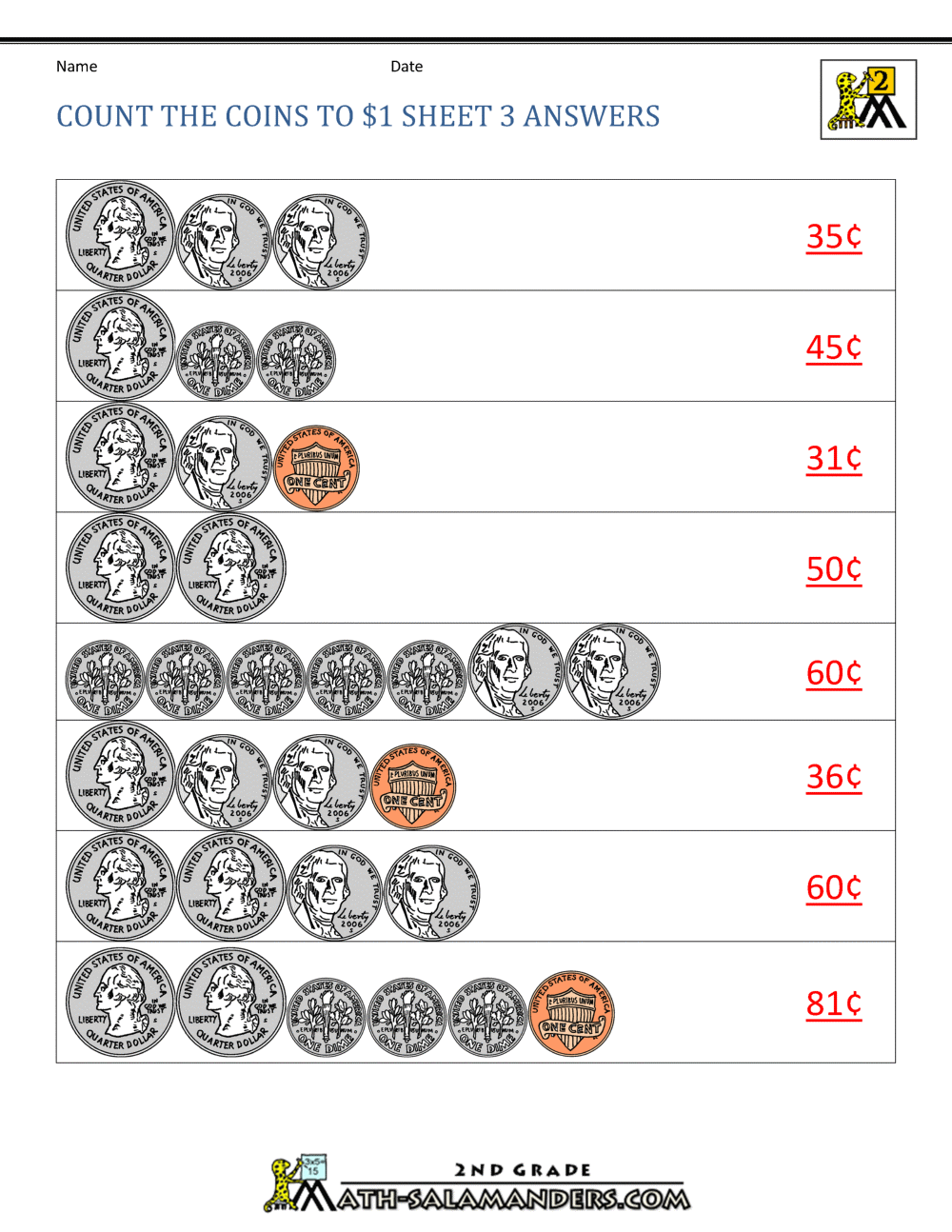 Counting Money Worksheets Up To 1