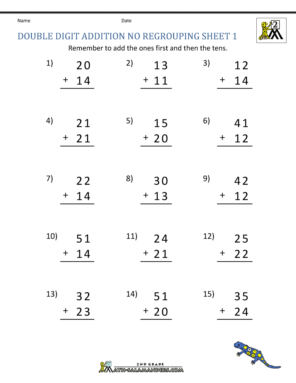 Addition Worksheets Double Digit With Regrouping