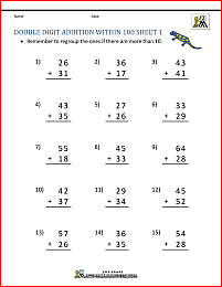 double digit addition with regrouping within 100 1
