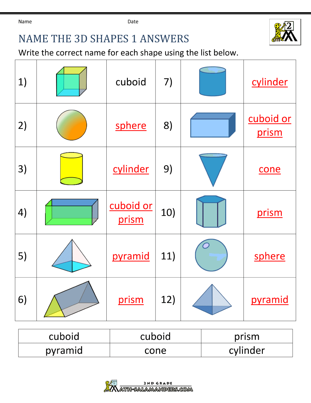 types of shapes 2nd grade