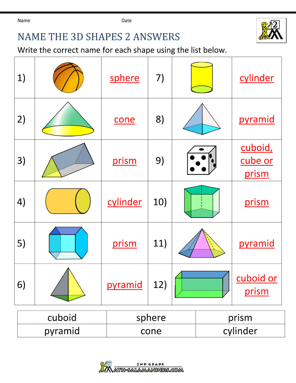 3d shapes and names
