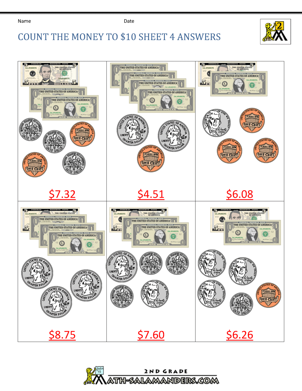 Printable Money Math Sheets