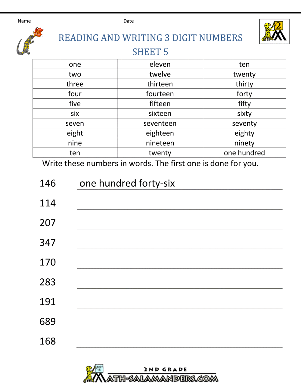 free place value worksheets reading and writing 3 digit