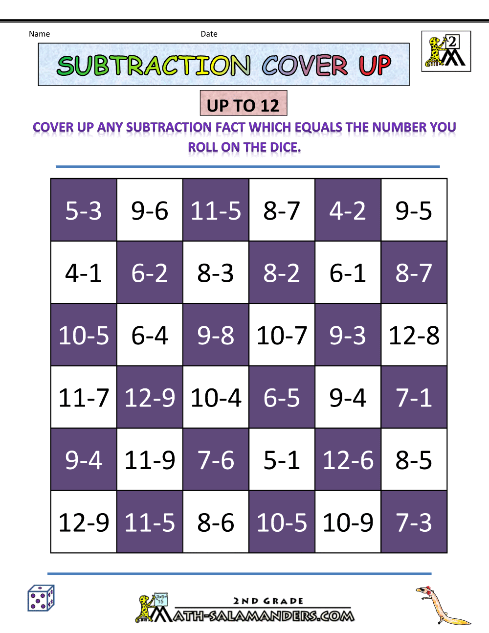 Subtraction Games 2nd Grade