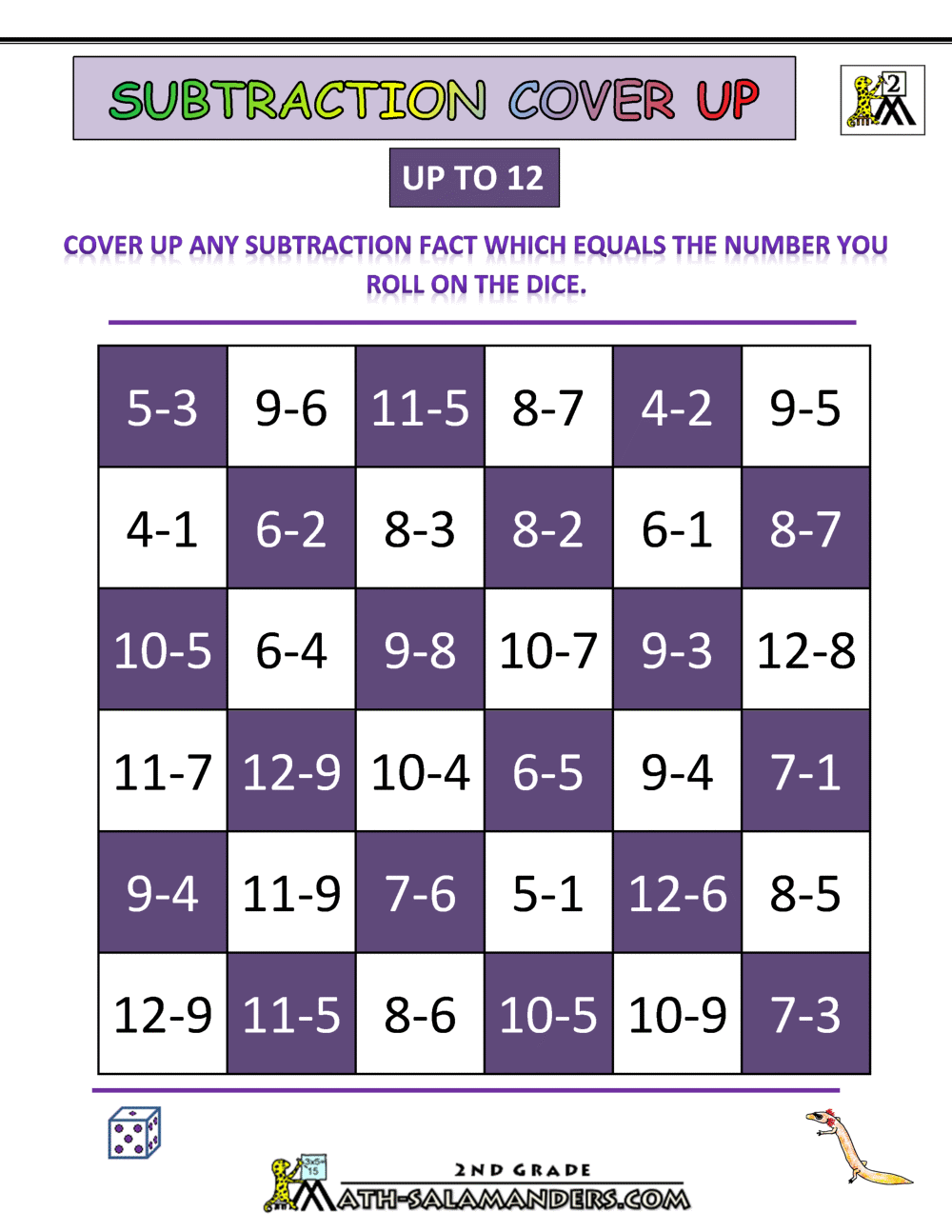 Subtraction Games 2nd Grade