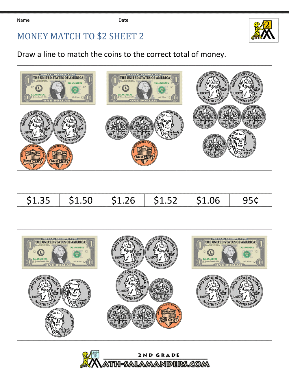 Coin Identification Worksheets For Young Students Kids Money