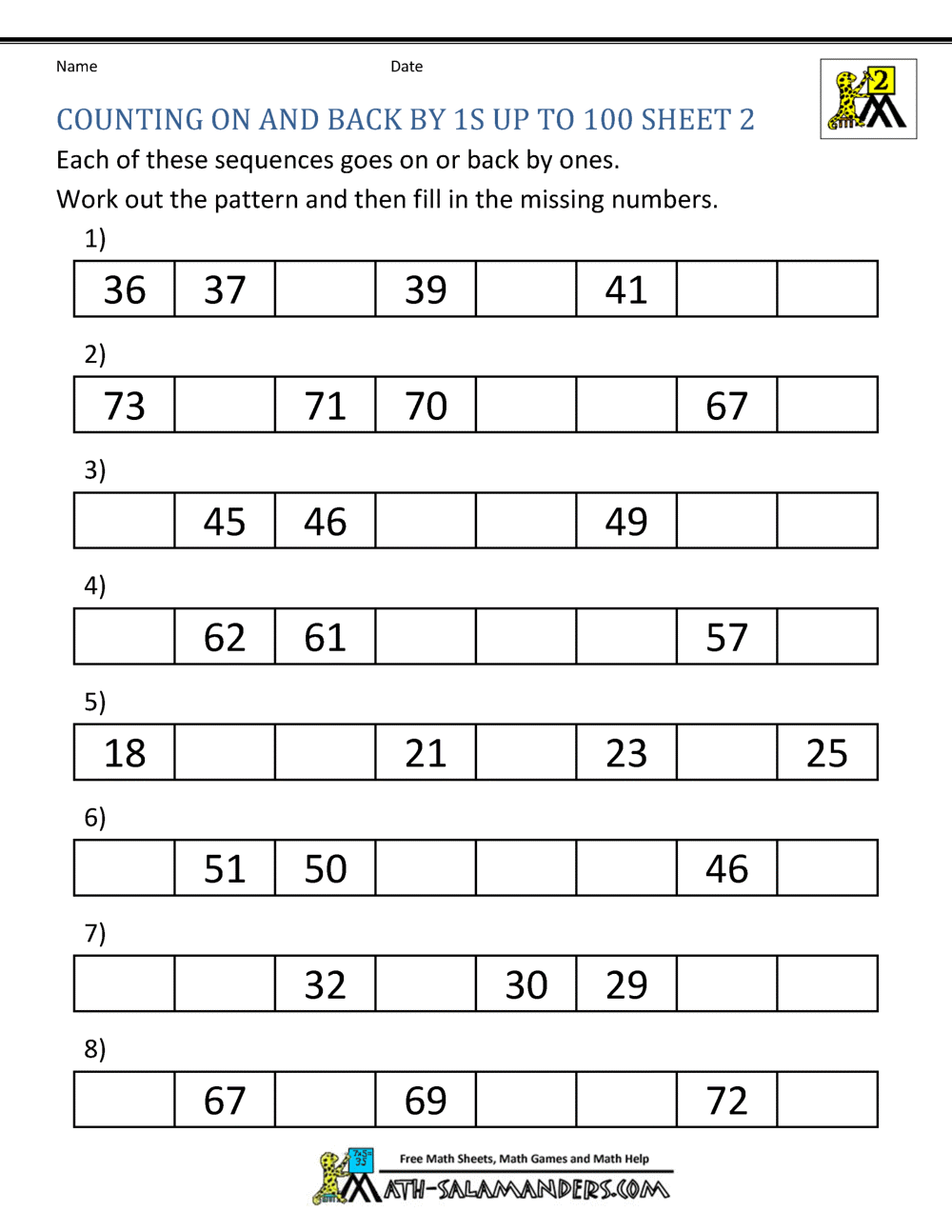 Free Counting Worksheets - Counting By 1S