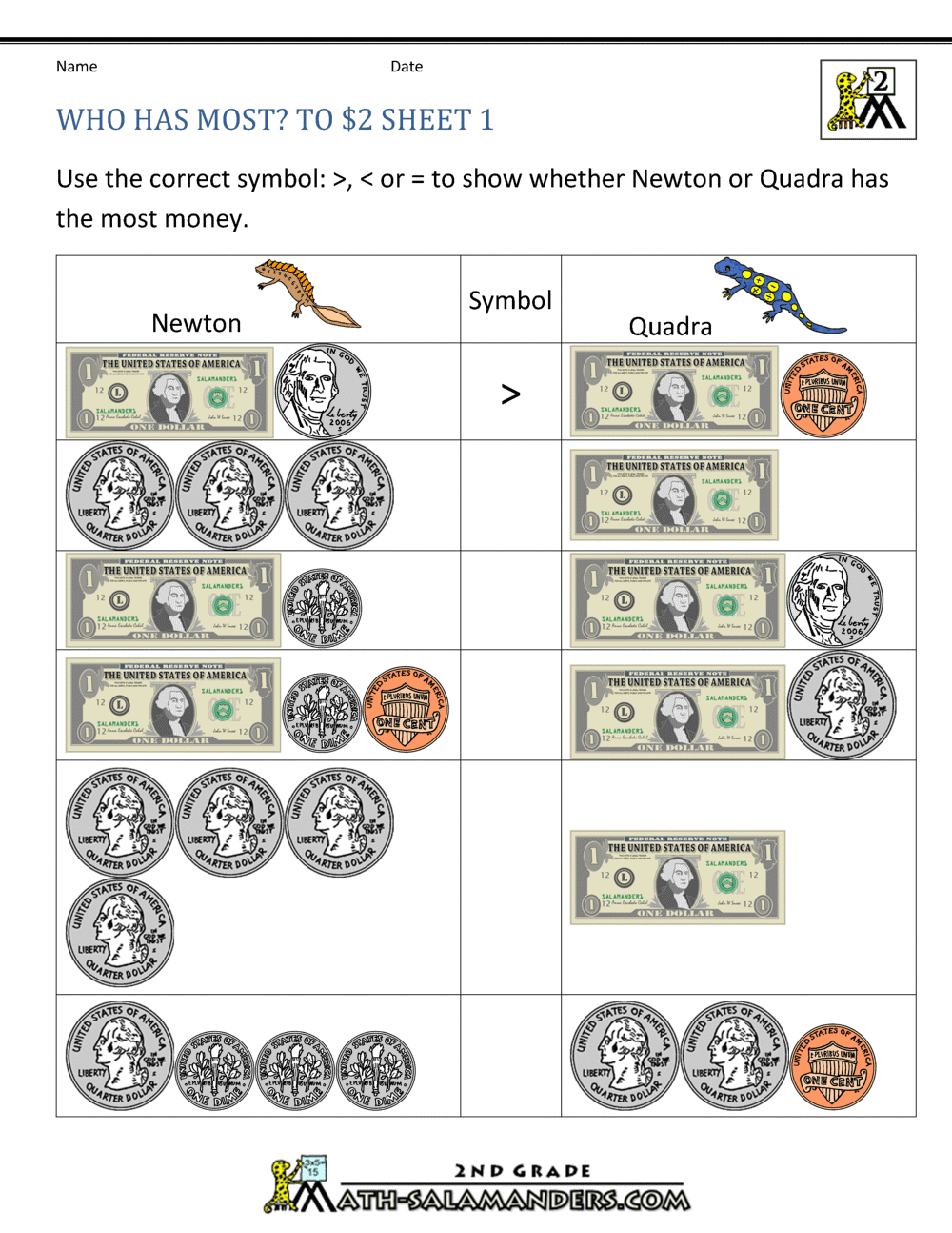 2nd Grade Money Worksheets Up To 2