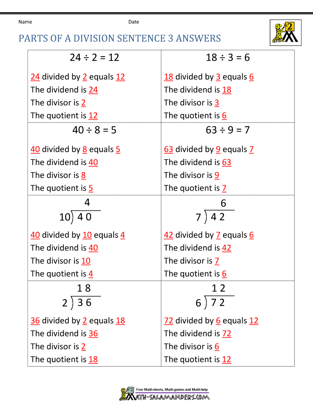 Second Grade Division Worksheets