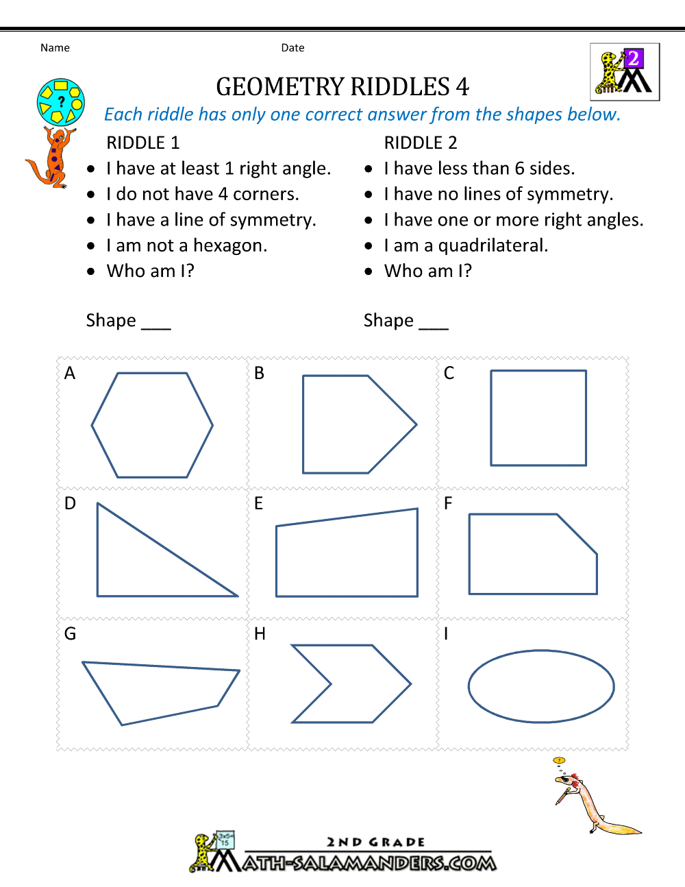 Geometry Math Worksheets 4 Kids