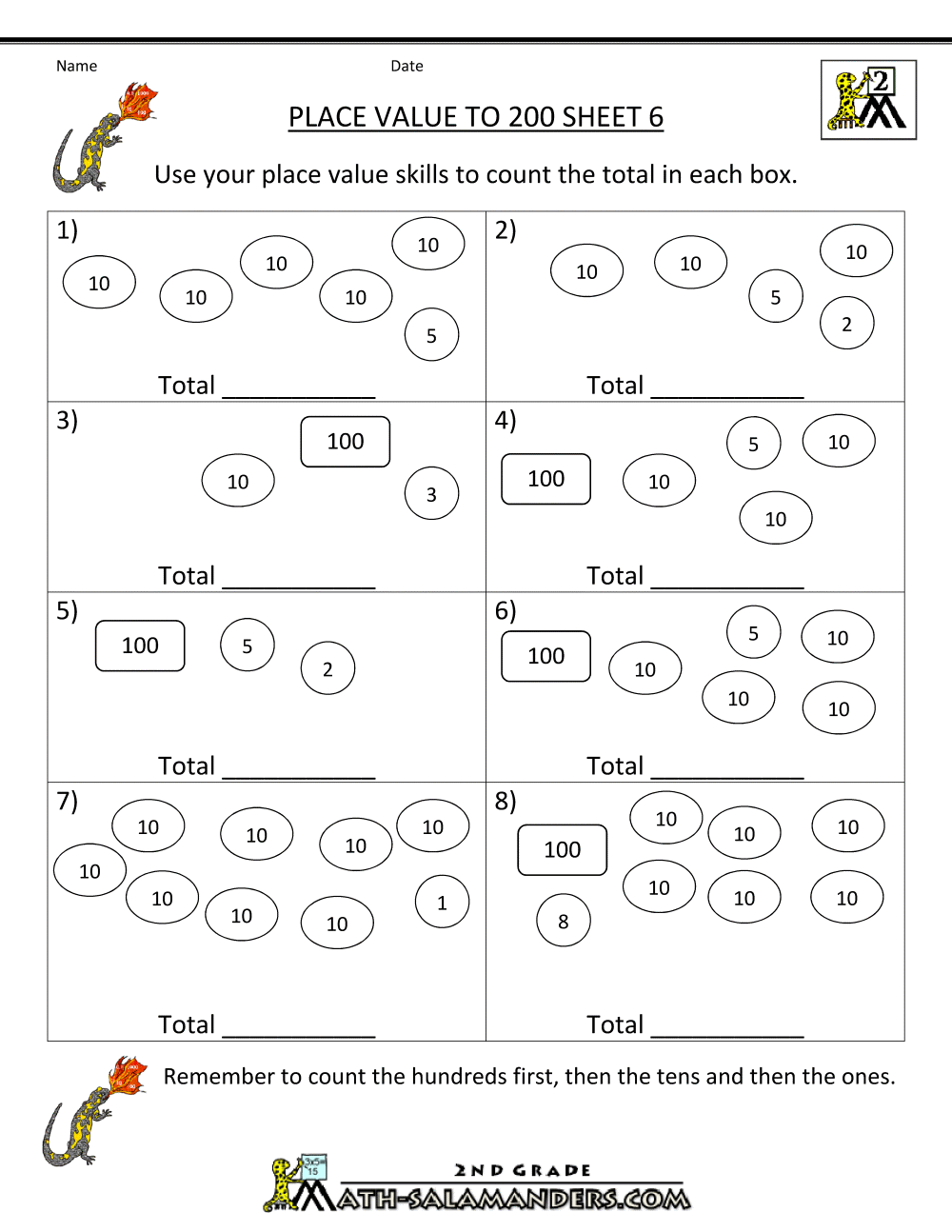Place Value Worksheet Numbers To 200