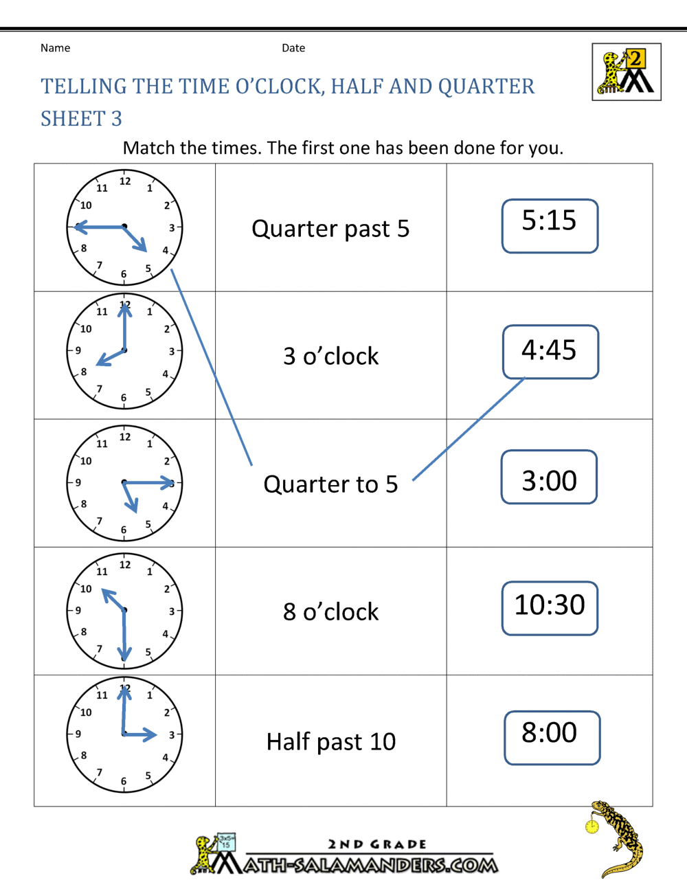 time worksheet oclock quarter and half past