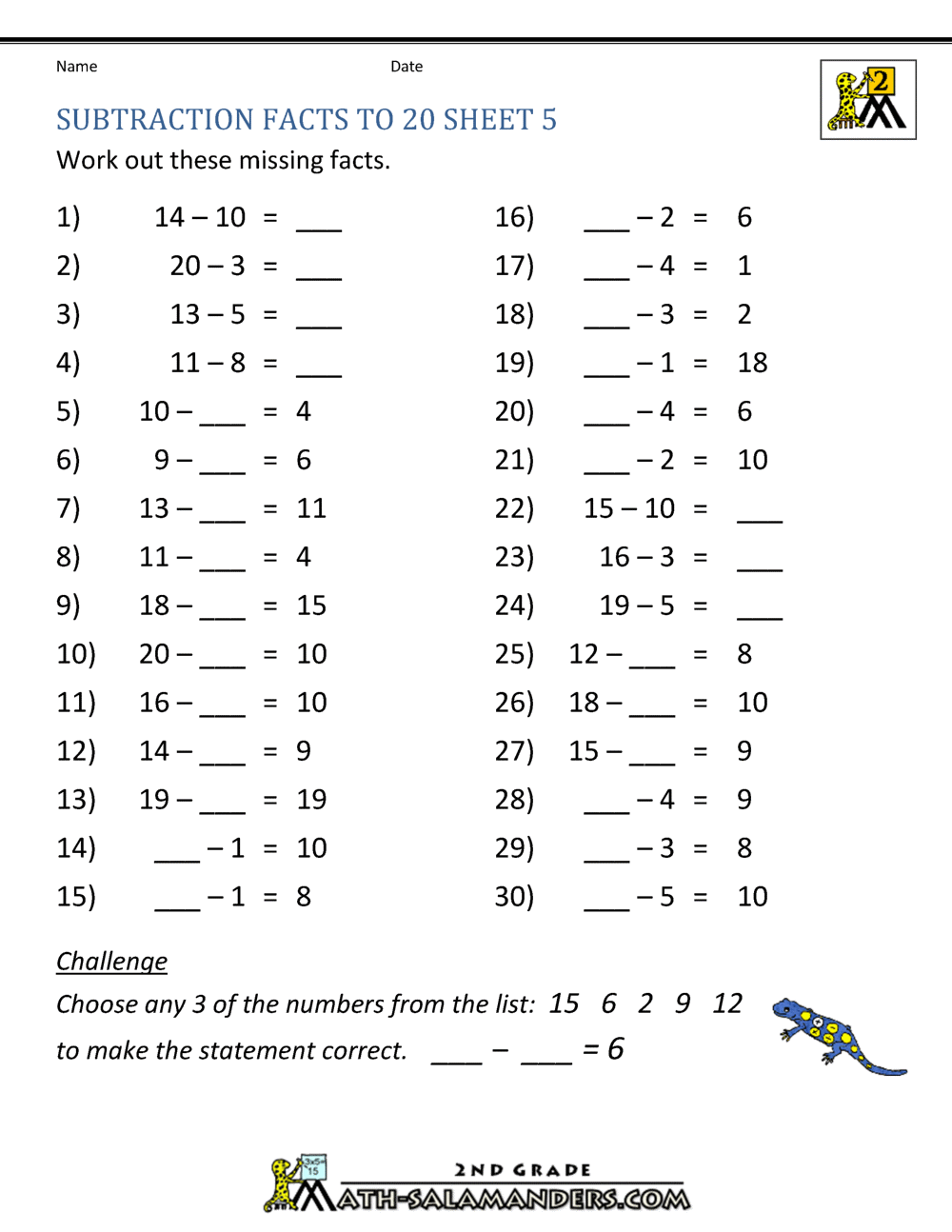2nd Grade Math Worksheets Subtraction Subtraction Grade Facts 2nd Math Worksheets Sheet Pdf