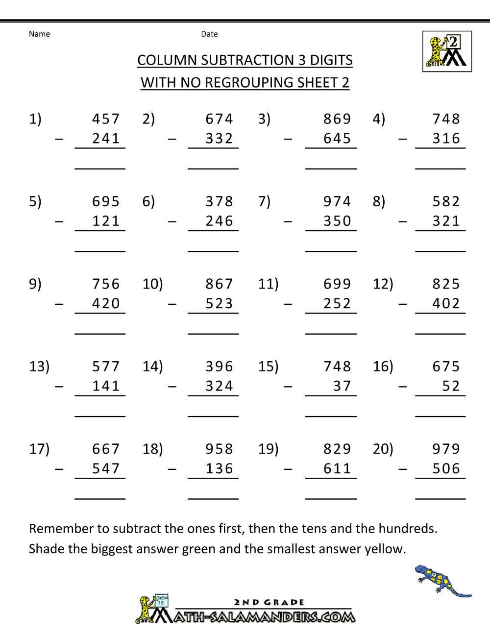2nd Grade Math Worksheets Subtraction With Regrouping Laviede Lajulie