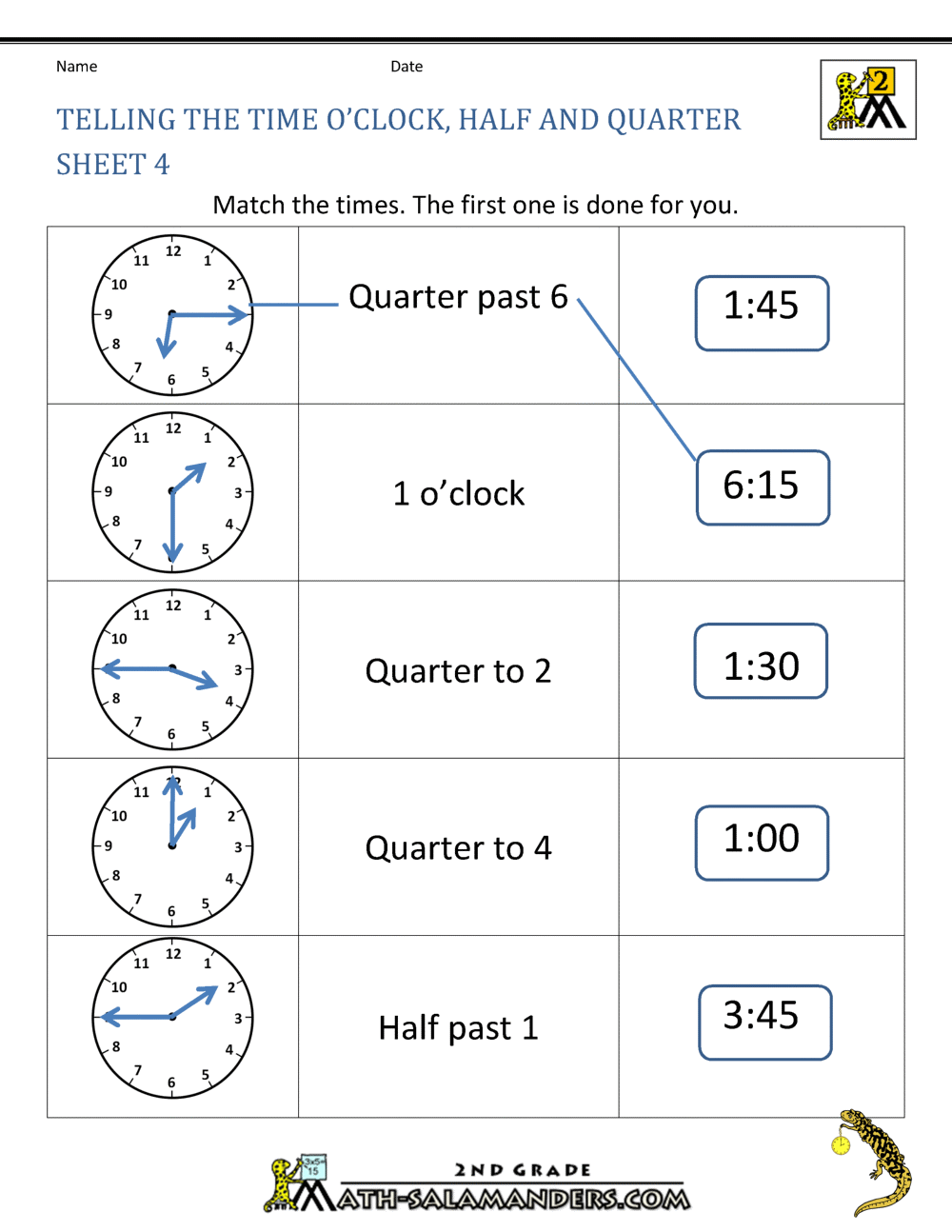 Time Worksheet O clock Quarter And Half Past