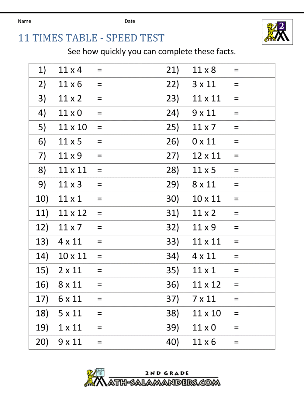 11 Times Table