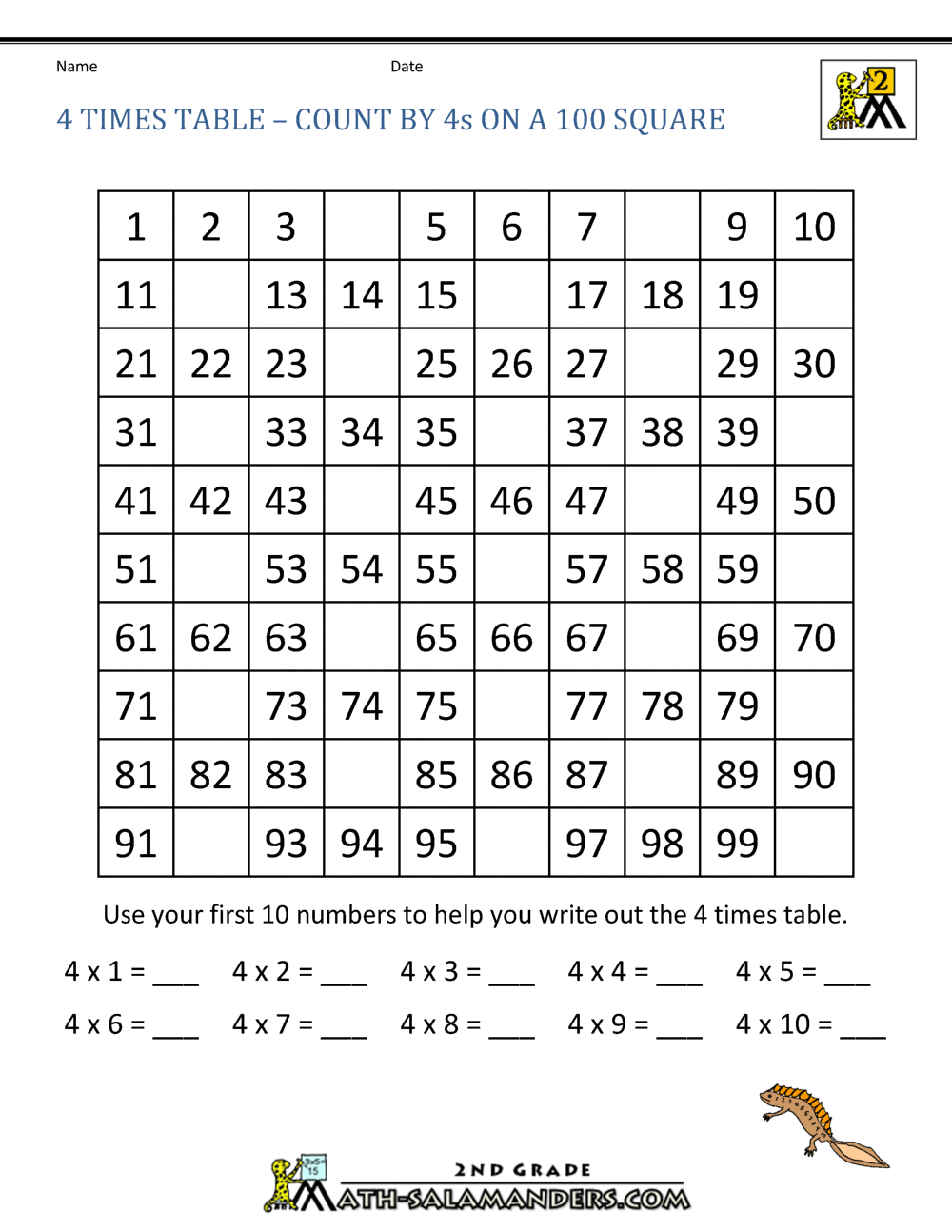 printable multiplication worksheets 4 times table