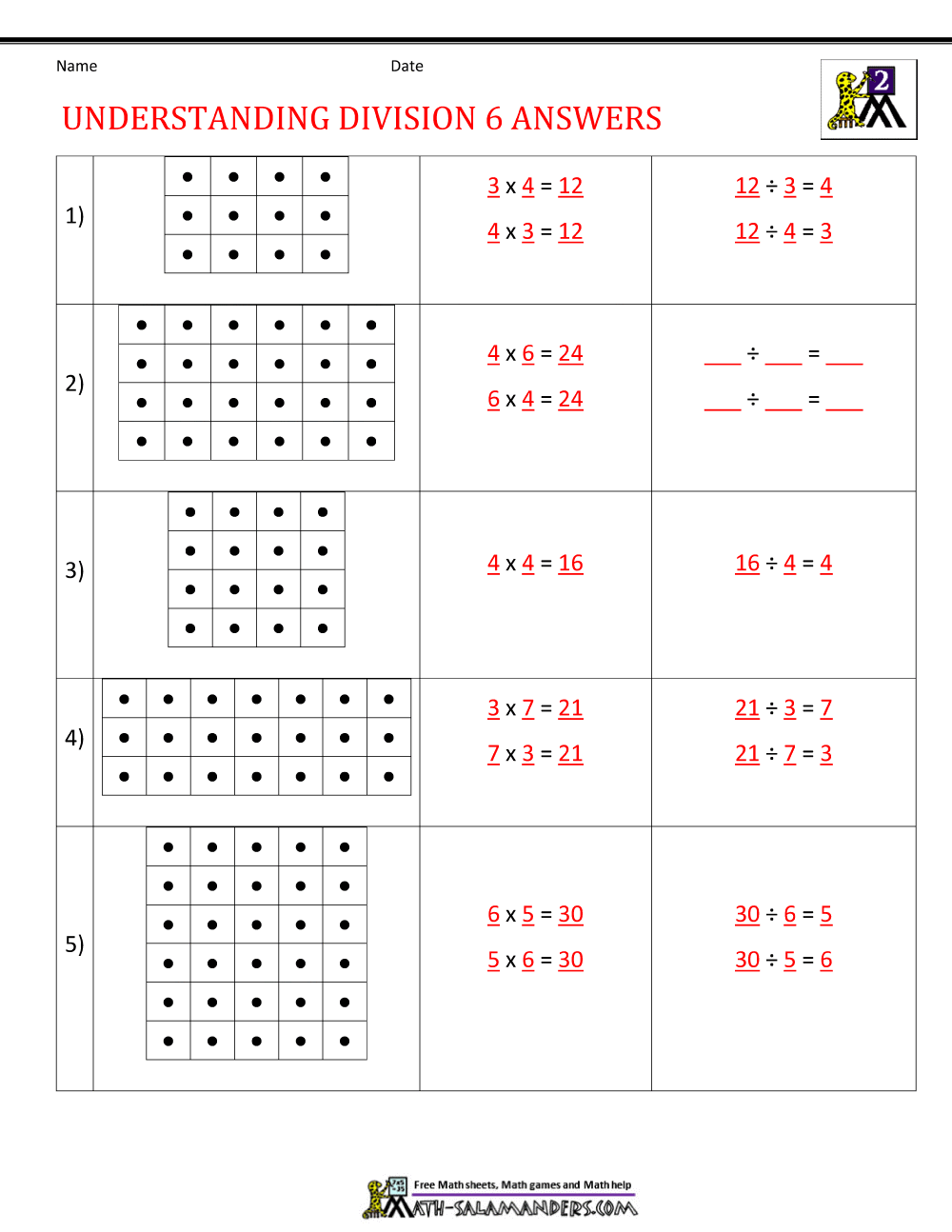 Division With Arrays Worksheet Herbalfed