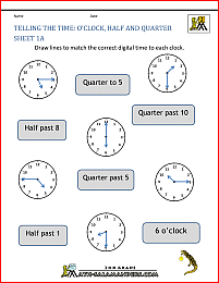 time worksheet oclock quarter and half past