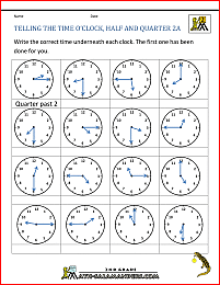 time worksheet oclock quarter and half past