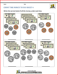 Printable Money Worksheets to $10