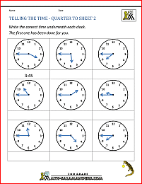 clock worksheets quarter past and quarter to