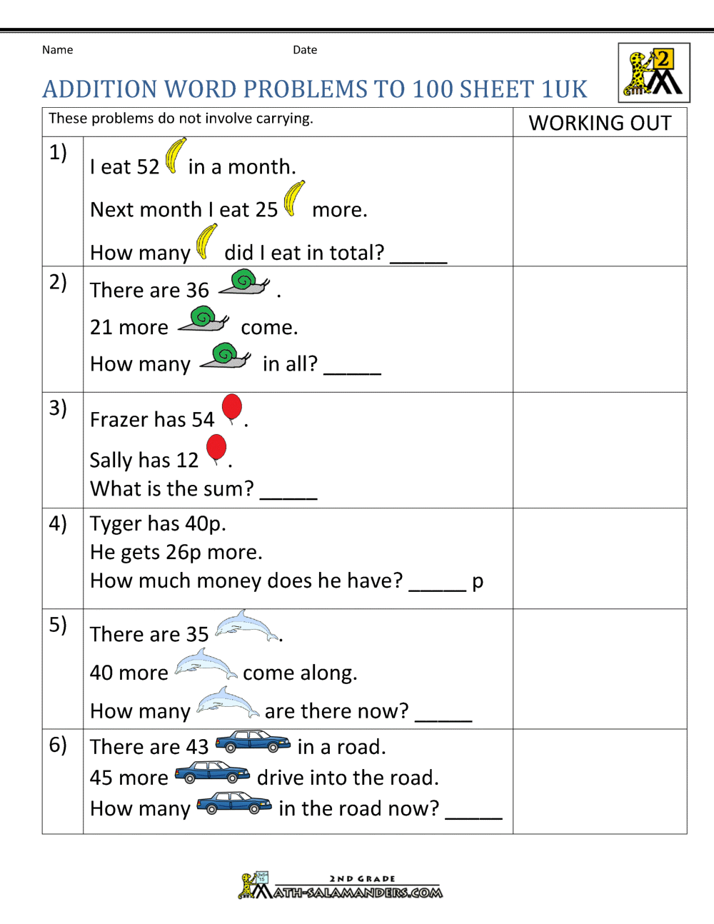 Year 2 Maths Worksheets Addition